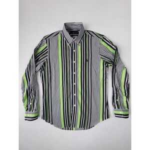 Ralph Lauren Black White Lime Stripe Button Down Shirt Men's M